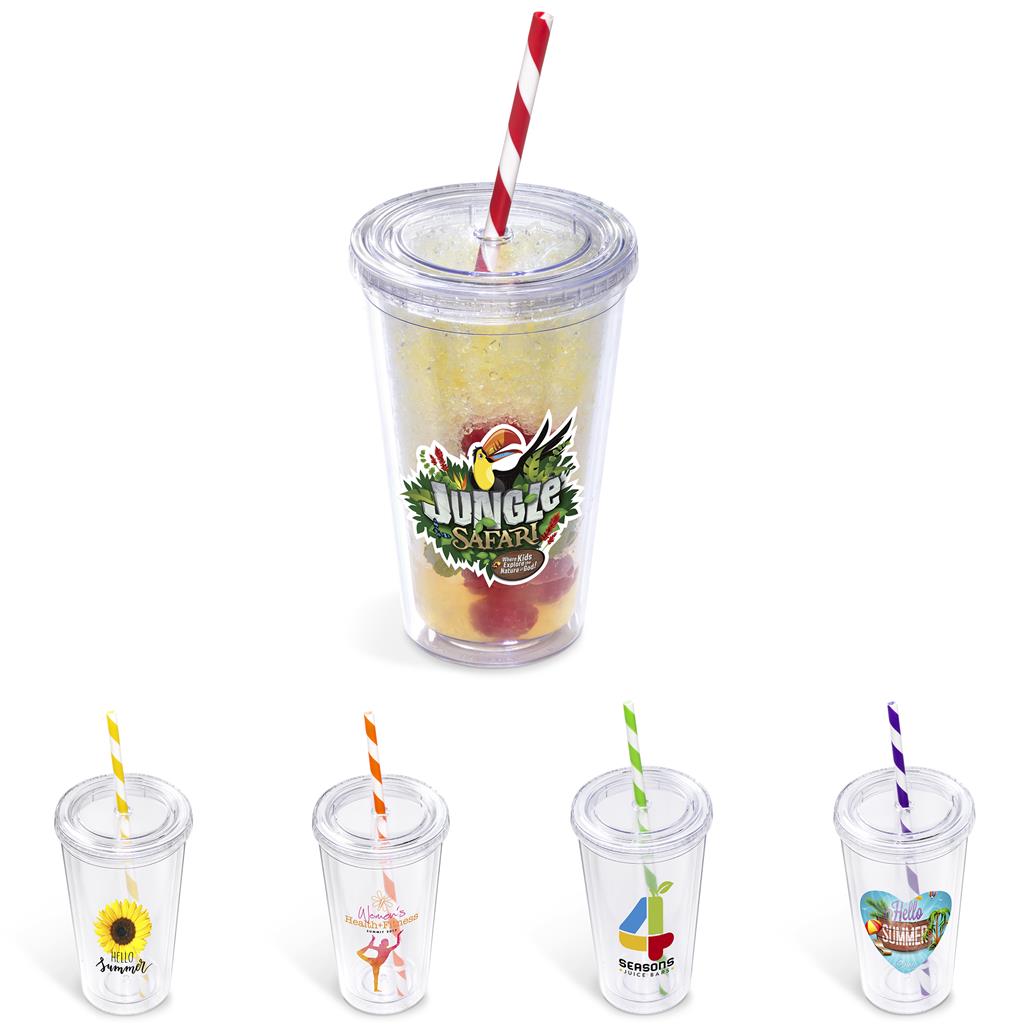 Malibu Double-Wall Plastic Tumbler & Straw - 470ml