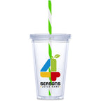 Malibu Double-Wall Plastic Tumbler & Straw - 470ml