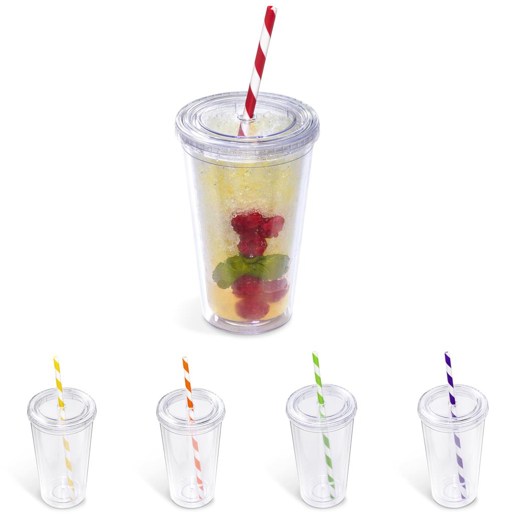 Malibu Double-Wall Plastic Tumbler & Straw - 470ml