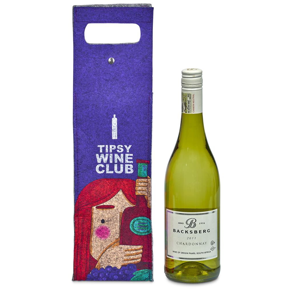 Pre-Printed Sample Hoppla Velto RPET Felt Single Wine Carrier